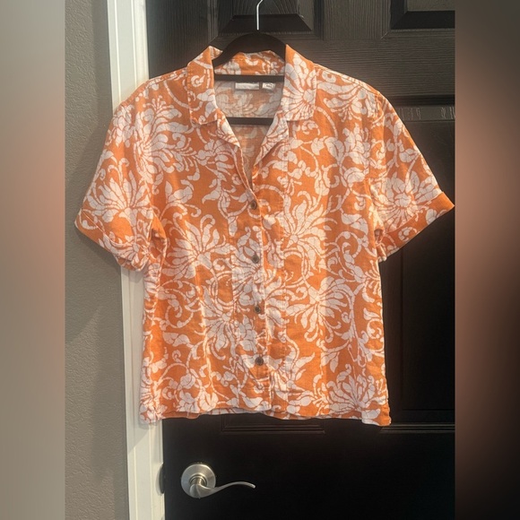 Chico's Tops - Chico's Vibrant Orange and White Floral Shirt